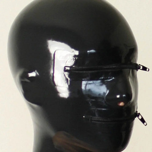 Latex Headgear Choke Mouth Zipper Eyes Black