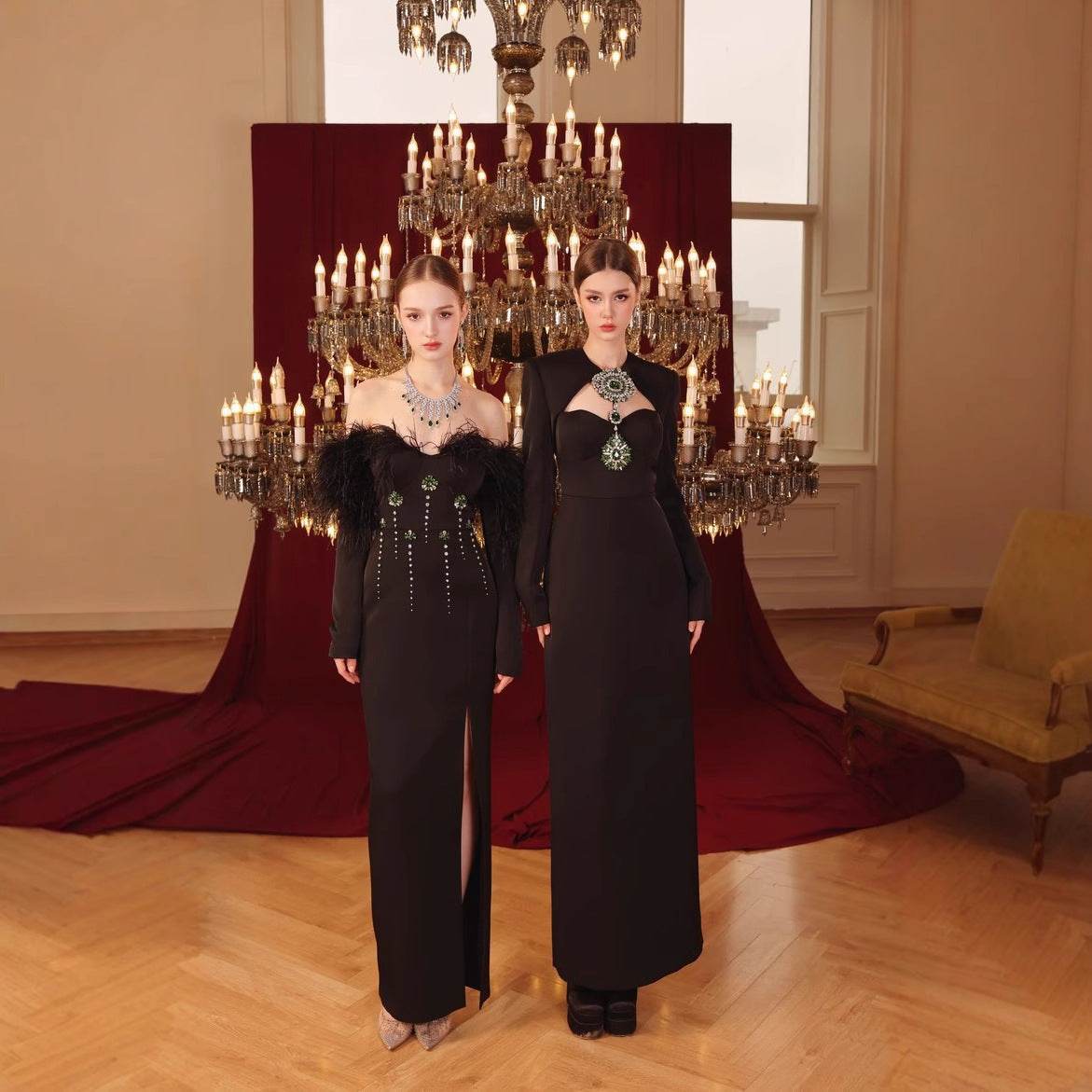 Temperament Long Sleeve Bandage Tight European And American Diamond Dinner Dress