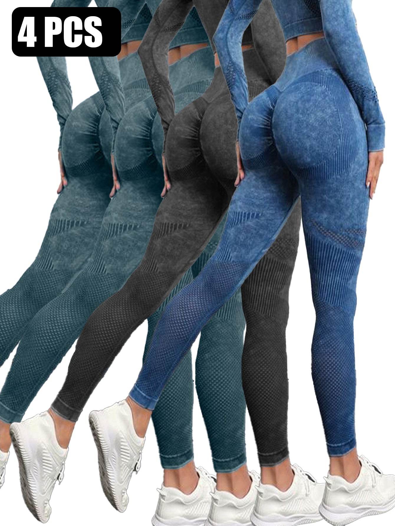 4PACK Active Yoga Pants Women's Yoga Pants 2BRNBLKBLU