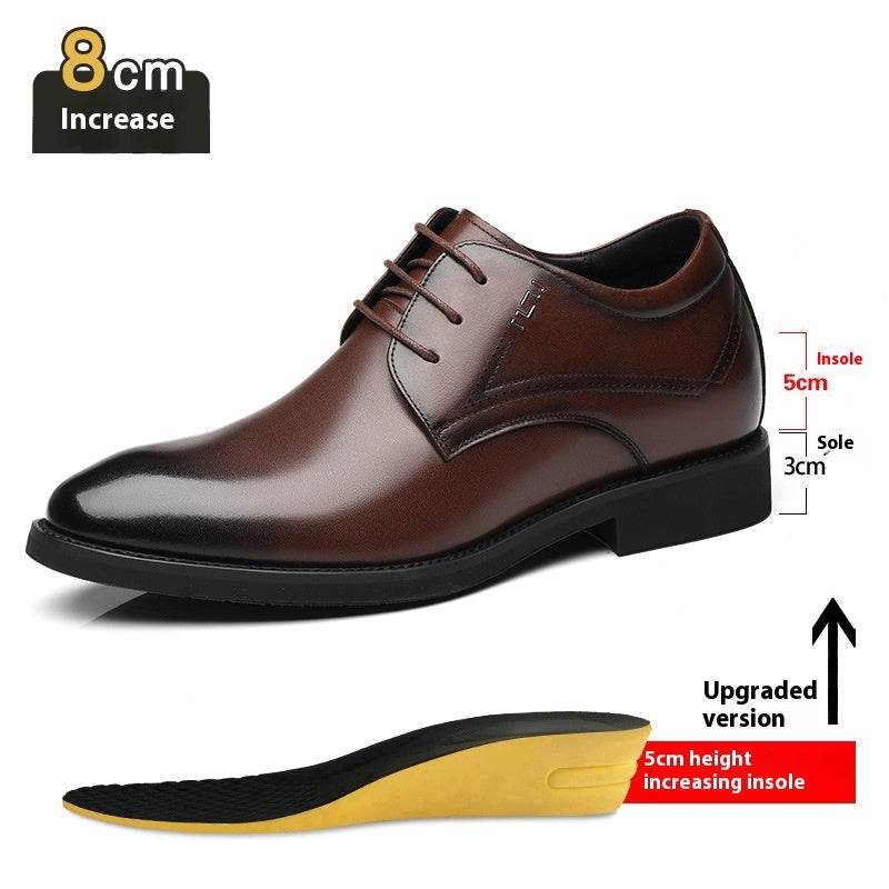 Business Formal Wear Genuine Leather Breathable Increased Men's Shoes 8cm height increase brown
