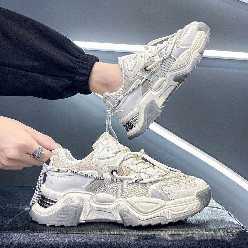 Mens Fashion Breathable Thick-soled Running Sneakers White