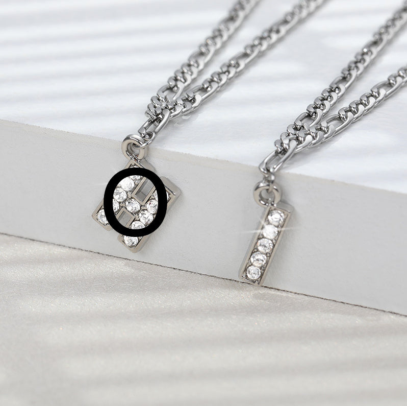 English Alphabet Stainless Steel Zircon All-match Anklet Silver O