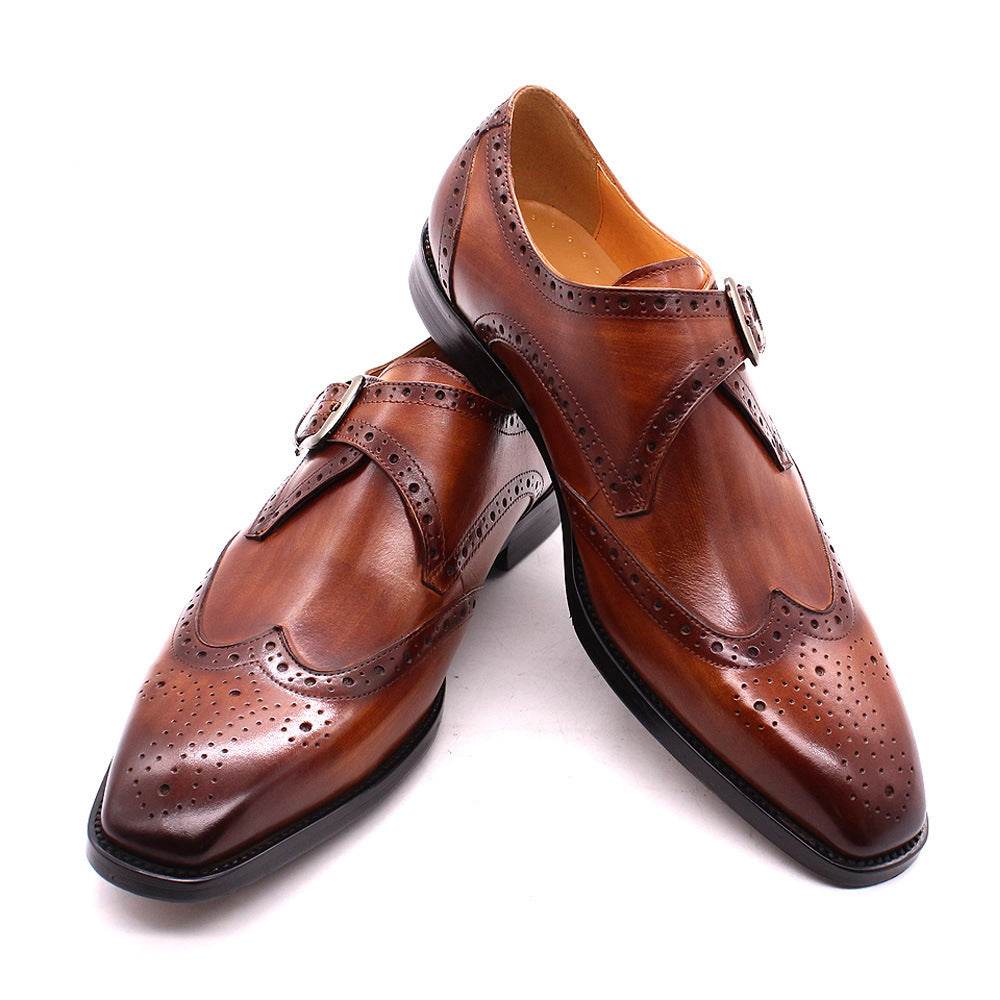 Summer Business Leather Broch Carved Cowhide Men's Shoes