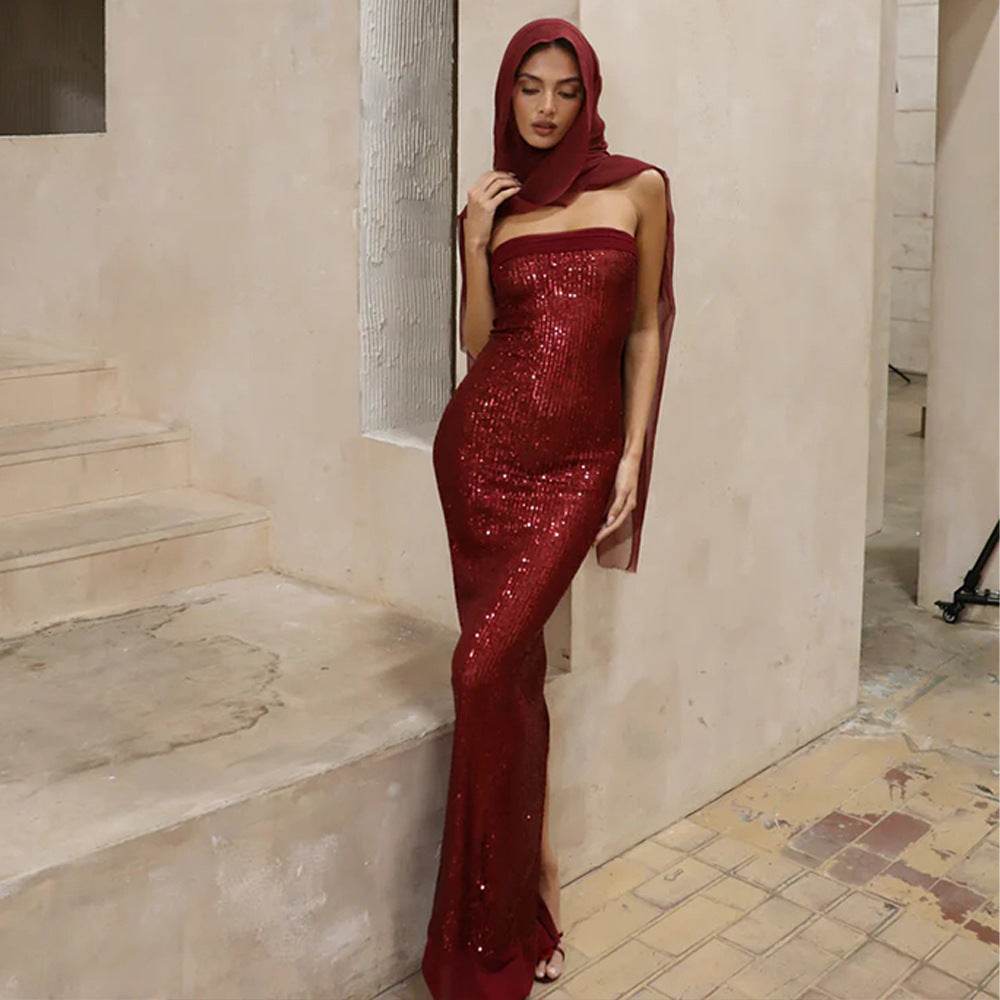 Backless Slit Tube Top Dress