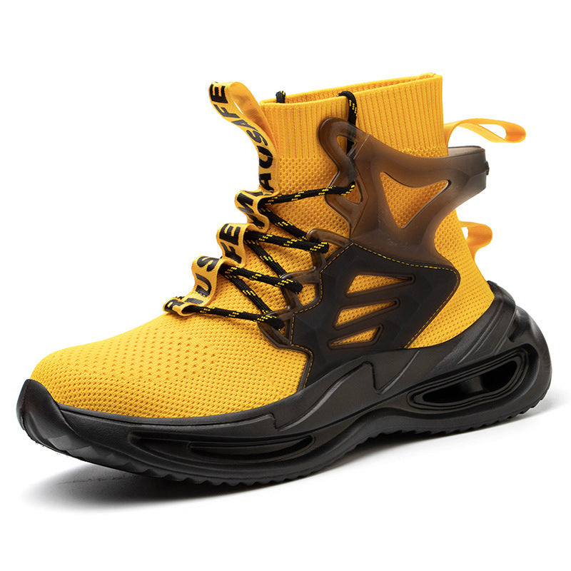 Flying Woven Breathable Protective Safety Shoes Large Size Mens Work Shoes 92yellow