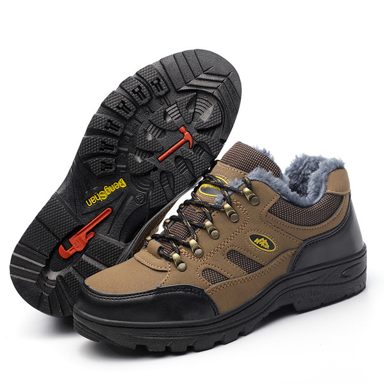 Men's Safety Shoes, Anti-odor, Lightweight Steel Toe Cap, Anti-smashing Khaki plus cashmere