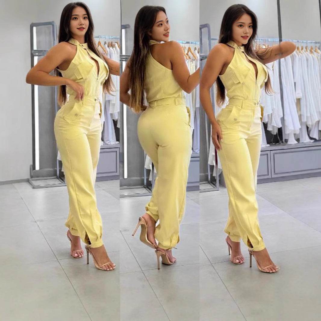 Halter Top Casual Working Pants Two-piece Suit