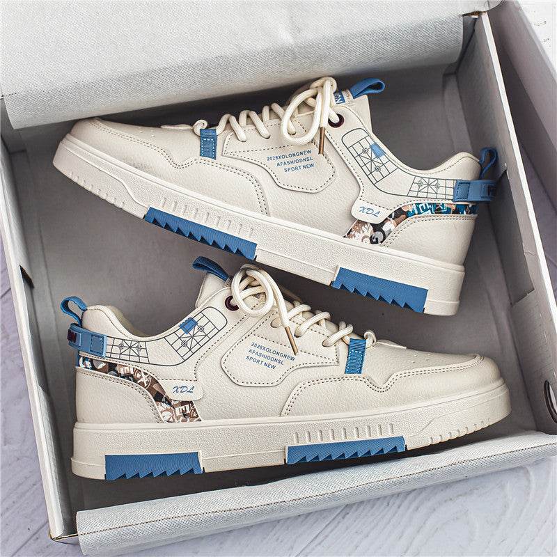 Men's Fashion Casual Breathable Sneakers Beige Blue
