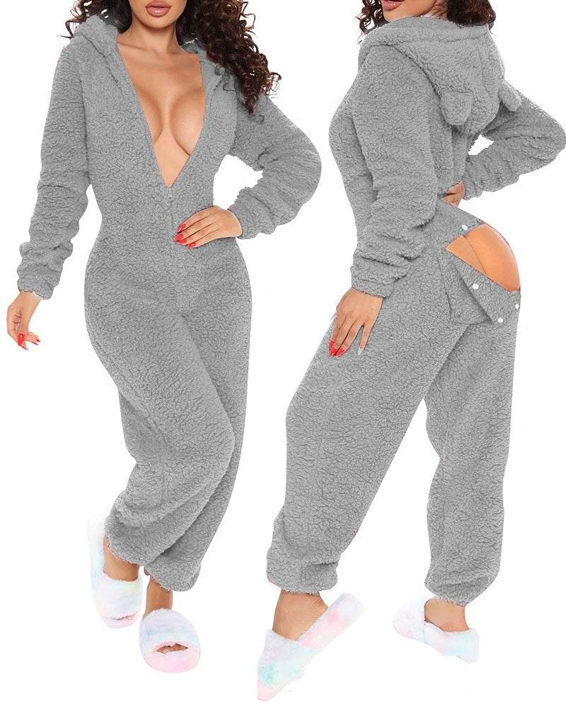 Long Sleeve Hooded Trousers Plush Homewear Pajamas Jumpsuit XH8021A lga