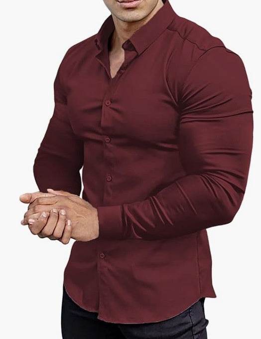 Men's Business Non-ironing Professional Anti-wrinkle Casual Shirt CS02 Wine Red