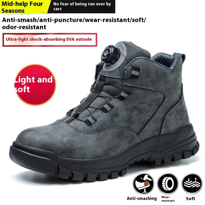 Button Safety Shoes With Steel Toe Caps To Prevent Smashing Grey
