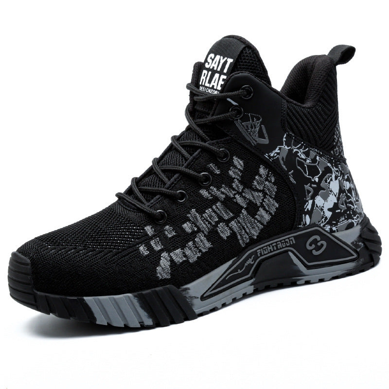 Flyknit Breathable Safety Shoes Lightweight Steel Toe Cap Anti-piercing Protective Black