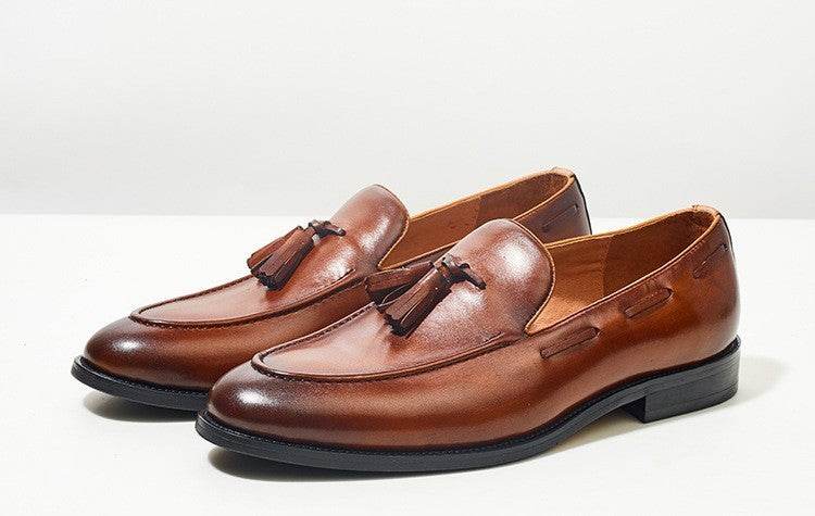 Men's Business Casual Handmade Genuine Leather Shoes Brown