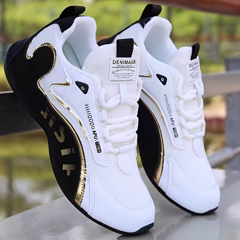 Fashion Colorblock Lace-up Sneakers For Men Breathable Low-top Dad Shoes Running Walking Sports Shoes Mesh Black White