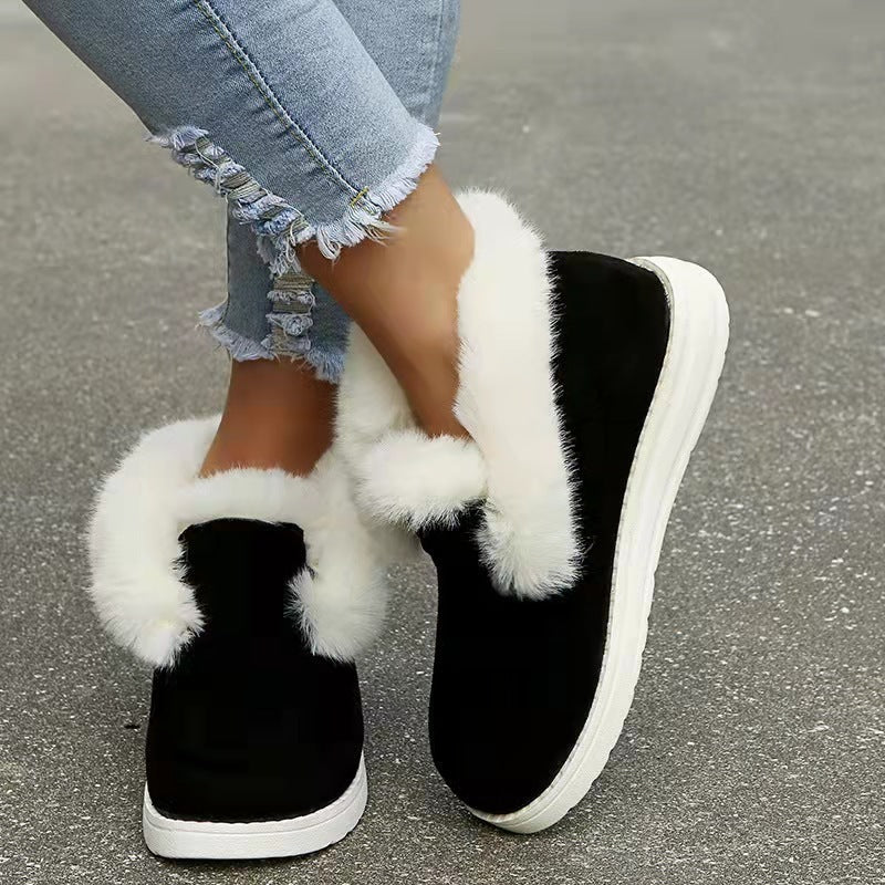 Snow Boots Warm Winter Shoes Plush Fur Ankle Boots Women Black