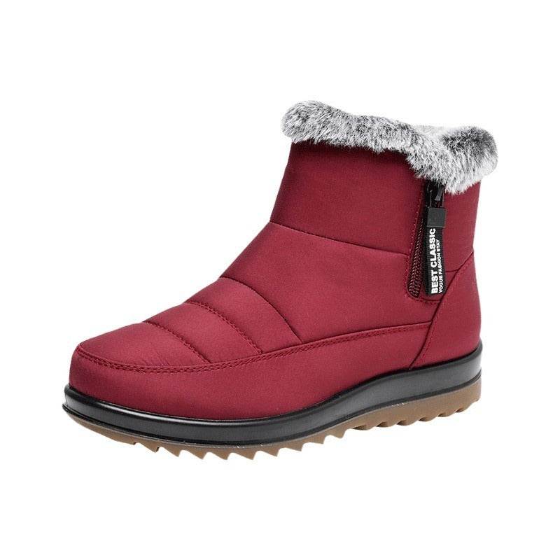 Winter Snow Boot With Side Zipper Fashion Warm Plush Ankle Boots Women's Fleece Short Shoes Red