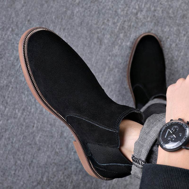 Men's Suede Leather Autumn And Winter New Fleece-lined Pointed Ankle Boots