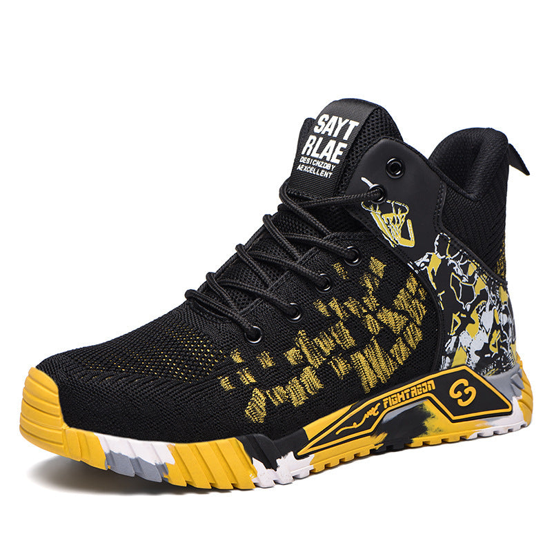 Flyknit Breathable Safety Shoes Lightweight Steel Toe Cap Anti-piercing Protective Yellow