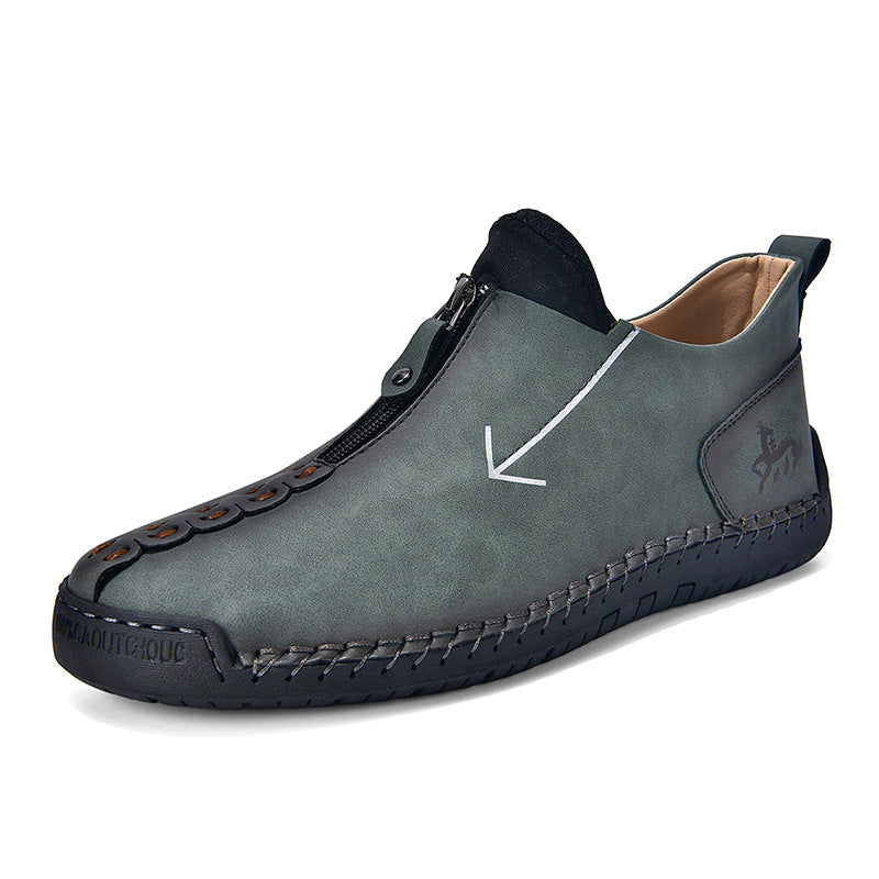 Men's Zipper Leather Boots Foreign Trade Hand-stitched Martin Boots Green
