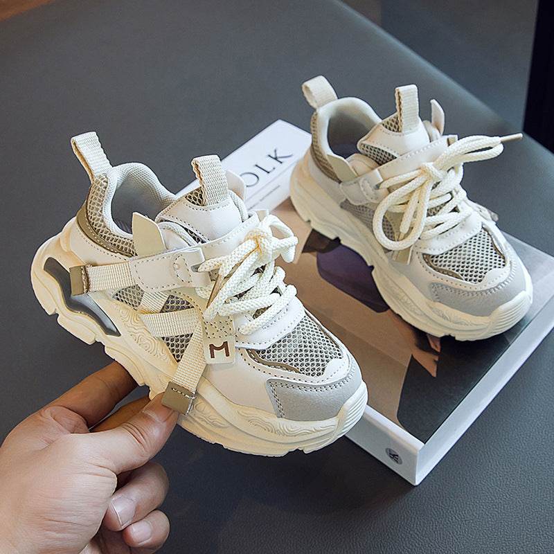Boys' Fashion Simple Hollow Mesh Sneakers Beige