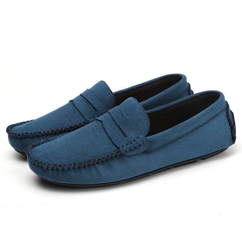 Hand-stitched Men's Beanie Shoes Velvet Leather Handmade Blue