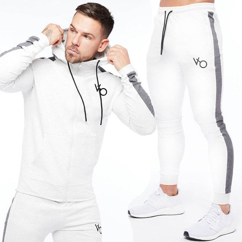 Men's Running Training Elastic Sweater Set White