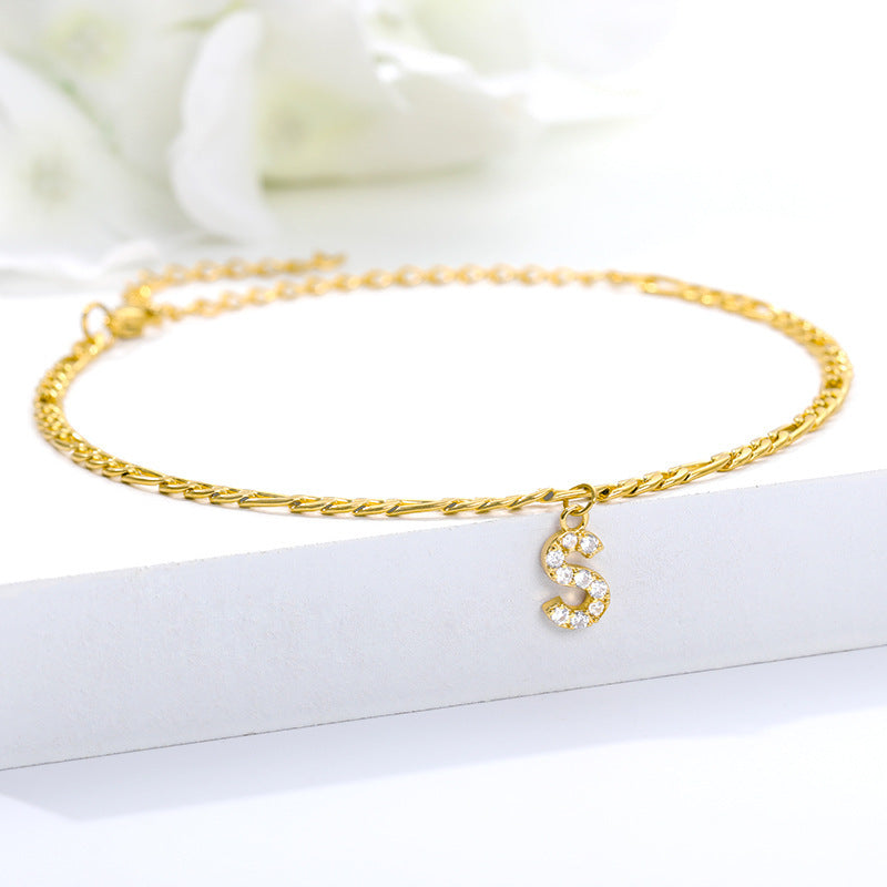 English Alphabet Stainless Steel Zircon All-match Anklet S