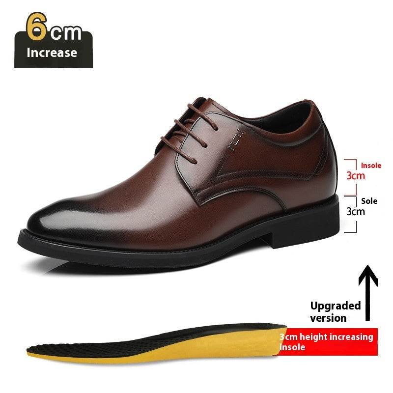 Business Formal Wear Genuine Leather Breathable Increased Men's Shoes 6cm height increase brown