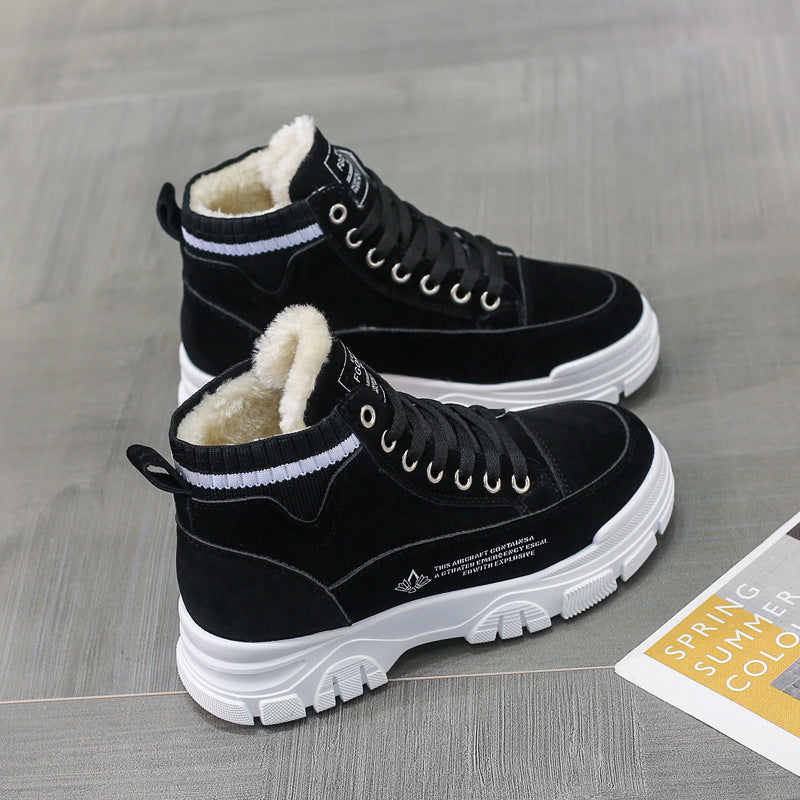 Ladies Casual Shoes Lace-up Fashion Sneakers Platform Snow Boots Winter Women Boots Warm Plush Women's Shoes Black