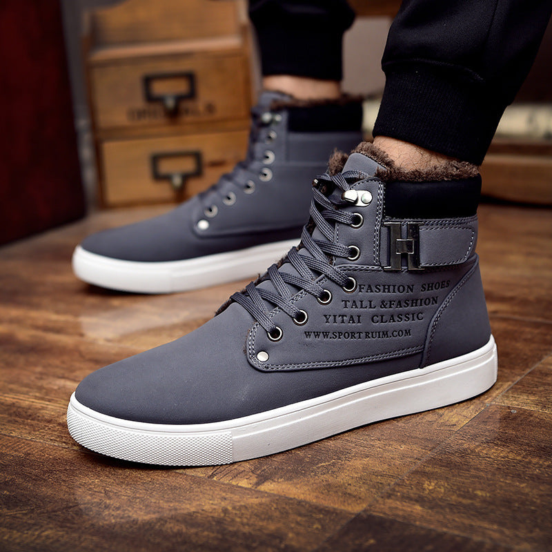 DEKABR Hot Men Shoes Fashion Warm Fur Winter Men Boots Autumn Leather Footwear For Man New High Top Canvas Casual Shoes Men Gray