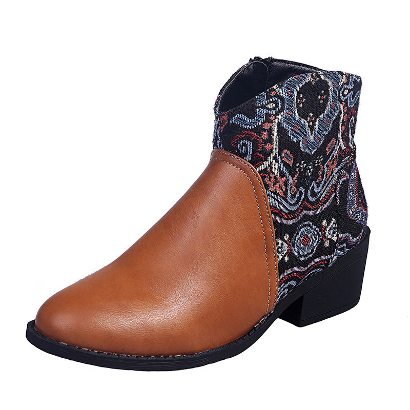 Color block pointed toe boots Brown