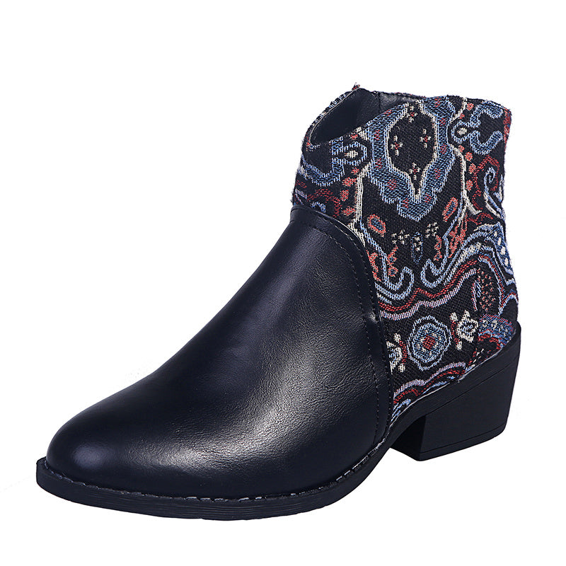 Color block pointed toe boots Black