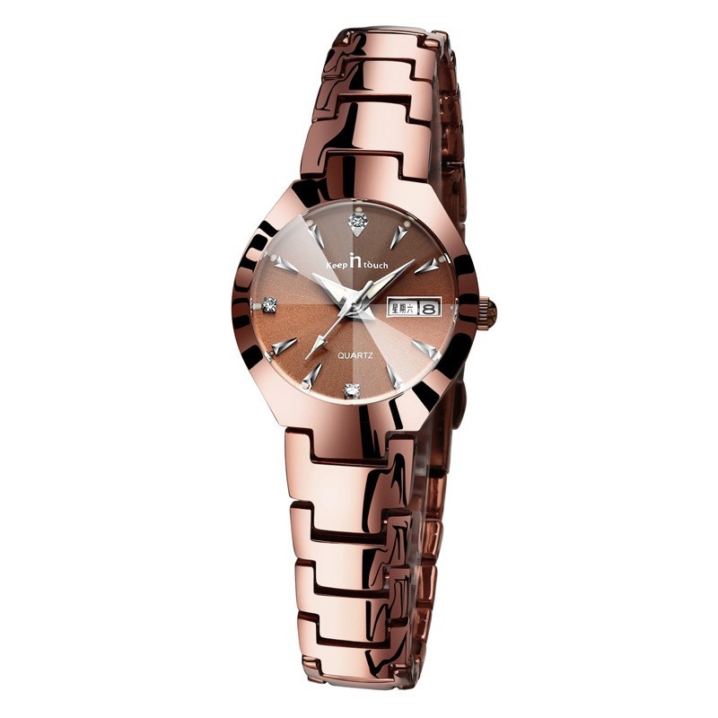 Luminous watch couple watch calendar quartz watch Coffee gold Female