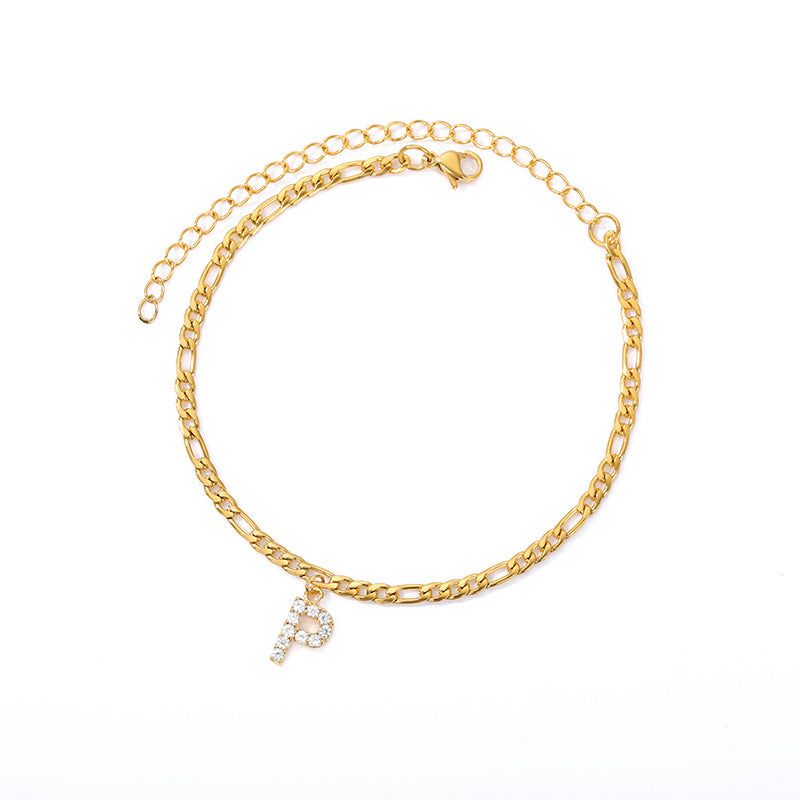 English Alphabet Stainless Steel Zircon All-match Anklet P