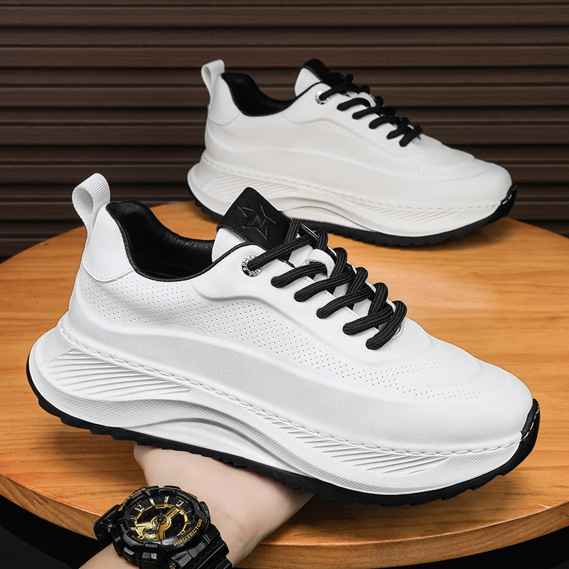 Men's Thick-soled Sports Shoes Casual Breathable Sneakers Lace-up Dad Shoes Boy Beige Black