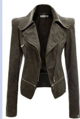Motorcycle leather jacket jacket zipper two leather jacket Army green