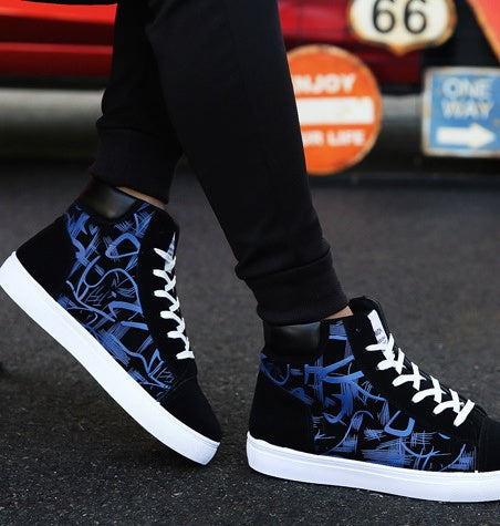 Spring high top shoes Korean Edition men''s shoes Blue