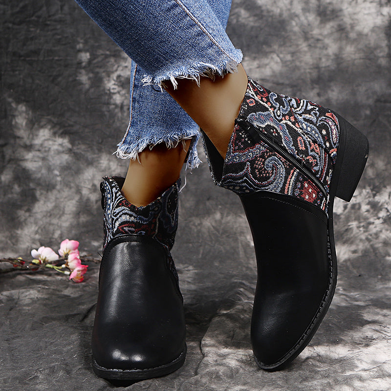 Color block pointed toe boots