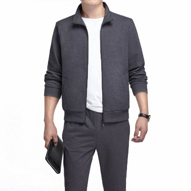 Spring And Autumn Plus Size Sports Casual Fashion Stand Collar Cardigan 2-piece Set Dark Gray