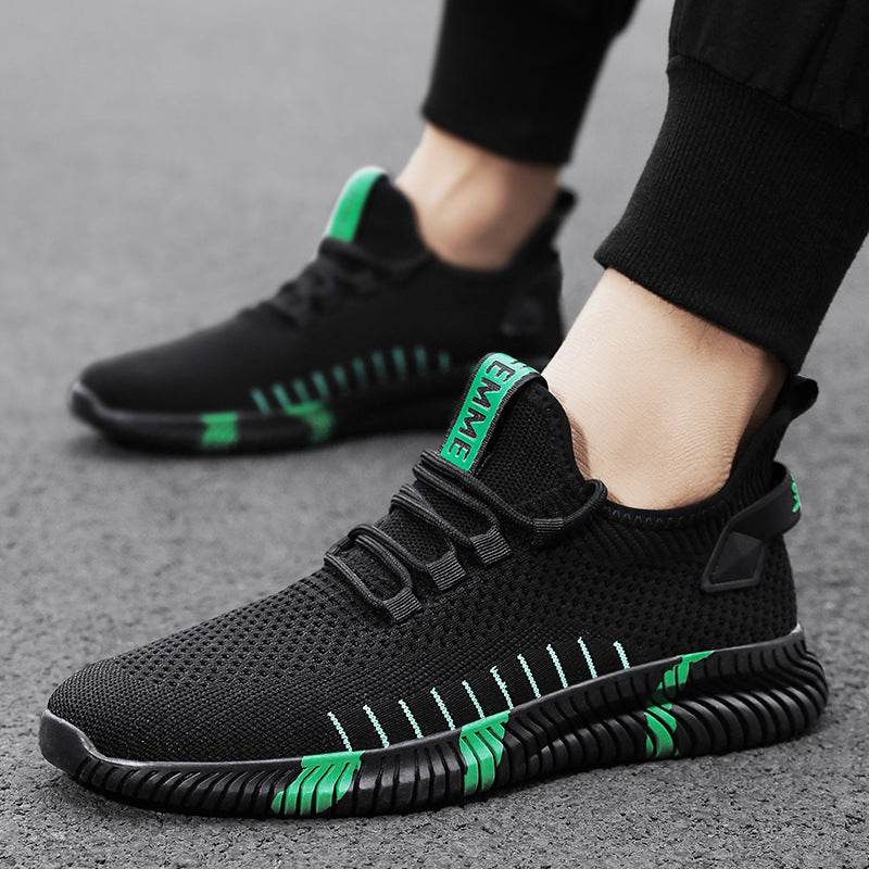 Mesh Sneakers Men Breathable Lightweight Running Shoes Black green