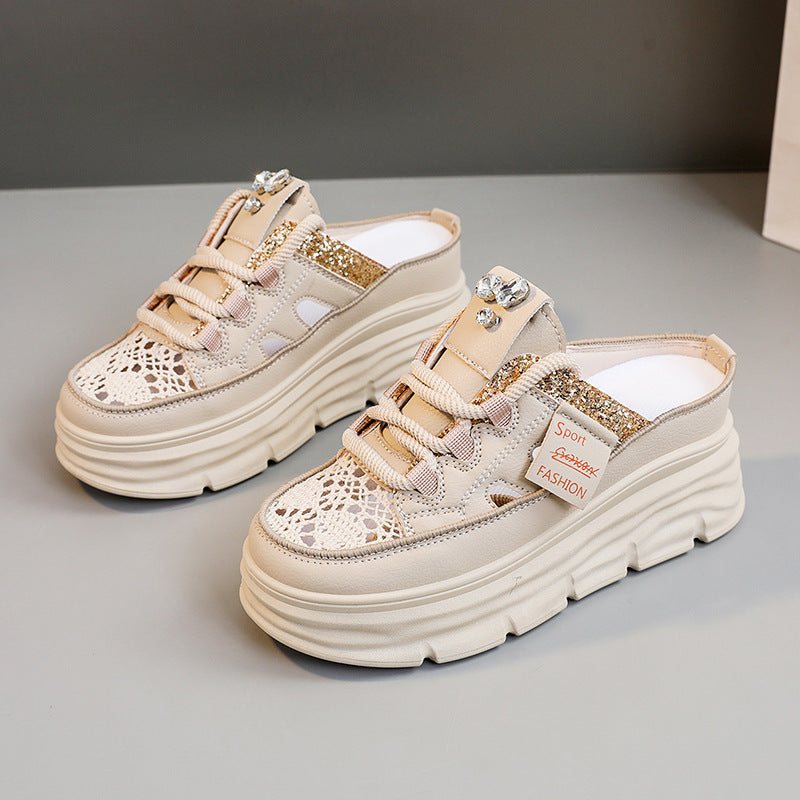 Hollow-out Platform Casual Shoes White Shoes Sandals Khaki