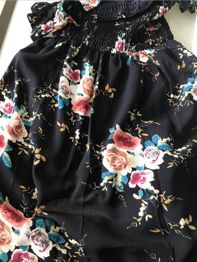 Boho style long dress women Off shoulder beach summer dresses black