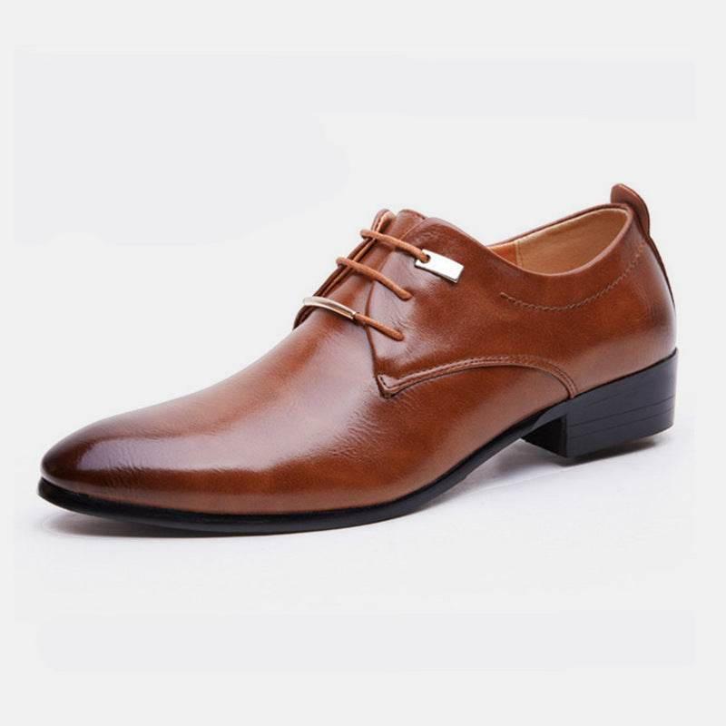 New Style Men's Leather Shoes England Retro Pointed Toe Brown