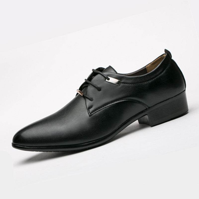 New Style Men's Leather Shoes England Retro Pointed Toe Black