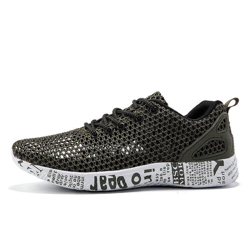 Casual Men's Shoes Breathable Sneakers Match Hollow Lace Board Shoes Dark Green