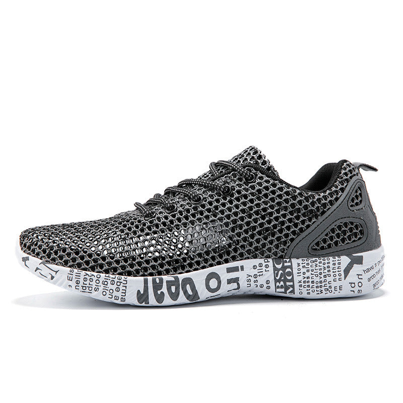 Casual Men's Shoes Breathable Sneakers Match Hollow Lace Board Shoes Grey