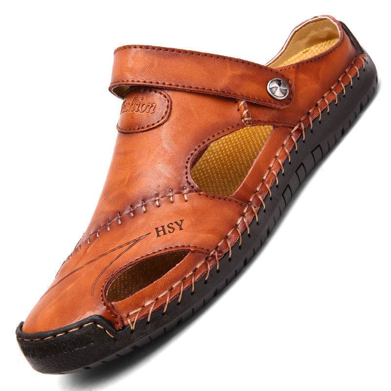 Men's Closed Toe Sandals Summer Adjustable Slides Slippers Fashion Beach Shoes Red brown