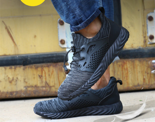 Casual Black Breathable Safety Shoes Anti-Smashing And Anti-Piercing Safety Shoes Steel-Toed Protective Work Shoes Men's Non-Slip And Wear-Resistant