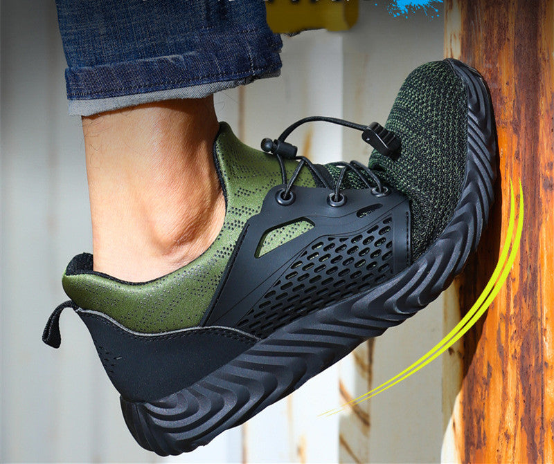 Casual Black Breathable Safety Shoes Anti-Smashing And Anti-Piercing Safety Shoes Steel-Toed Protective Work Shoes Men's Non-Slip And Wear-Resistant