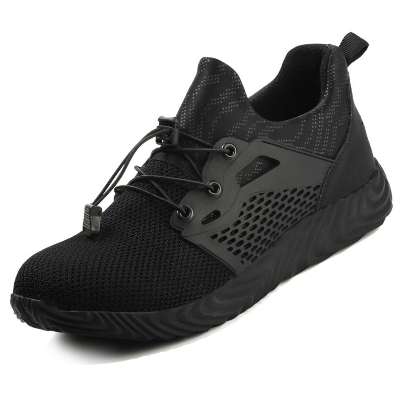 Casual Black Breathable Safety Shoes Anti-Smashing And Anti-Piercing Safety Shoes Steel-Toed Protective Work Shoes Men's Non-Slip And Wear-Resistant Black
